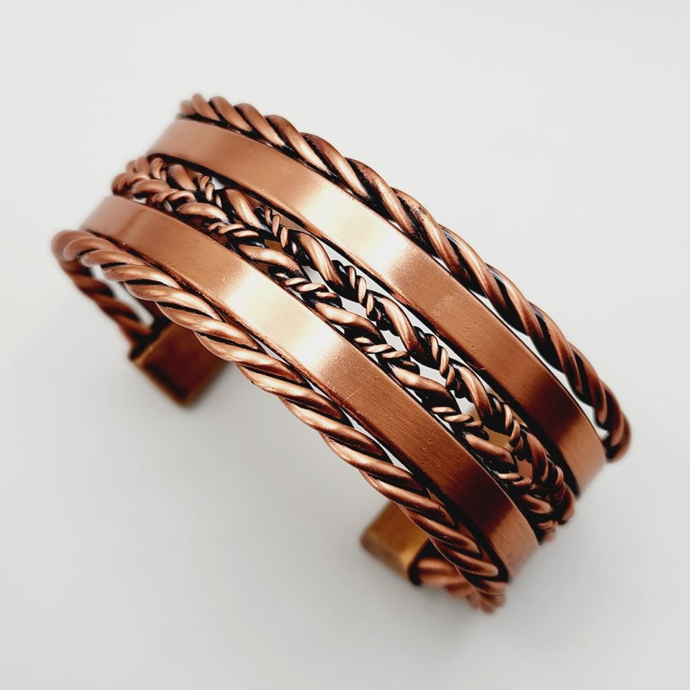 Vintage Copper Braided Layered Boho Cuff Thick Heavy Bracelet